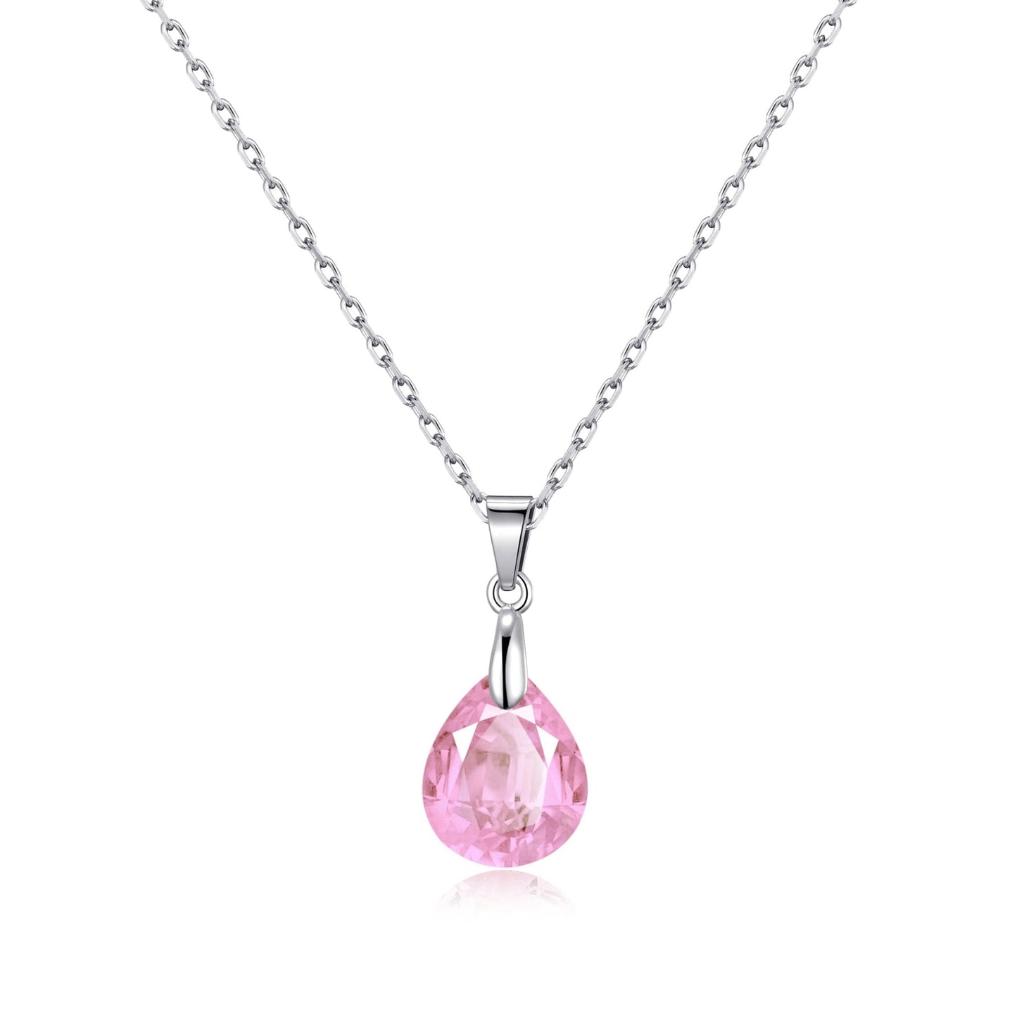 Sterling Silver Light Rose Pear Necklace Created with Zircondia® Crystals