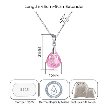 Sterling Silver Light Rose Pear Necklace Created with Zircondia® Crystals