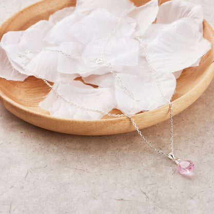 Sterling Silver Light Rose Pear Necklace Created with Zircondia® Crystals