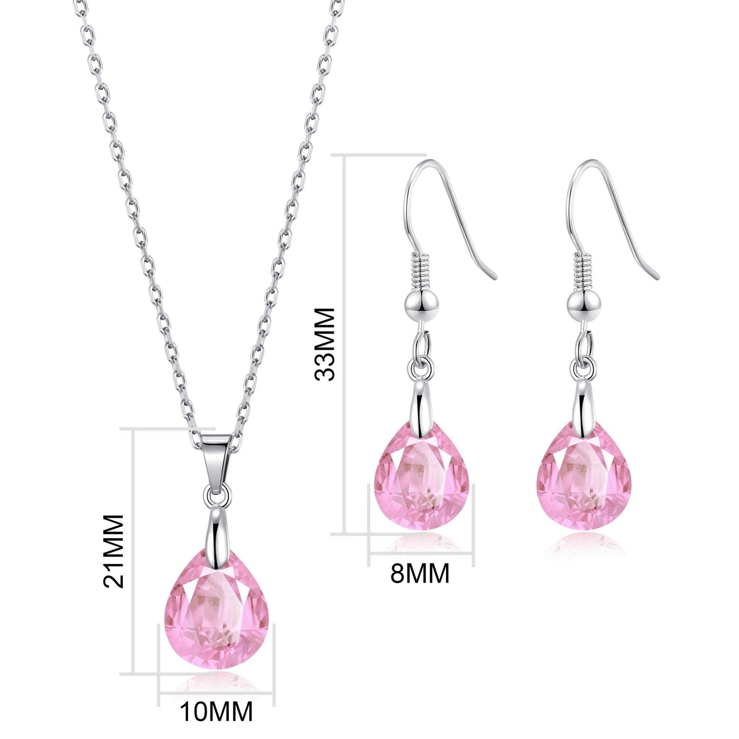Sterling Silver Light Rose Pear Set Created with Zircondia® Crystals