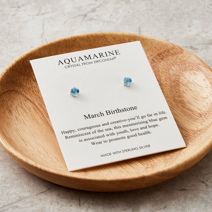 Sterling Silver March (Aquamarine) Birthstone Earrings Created with Zircondia® Crystals