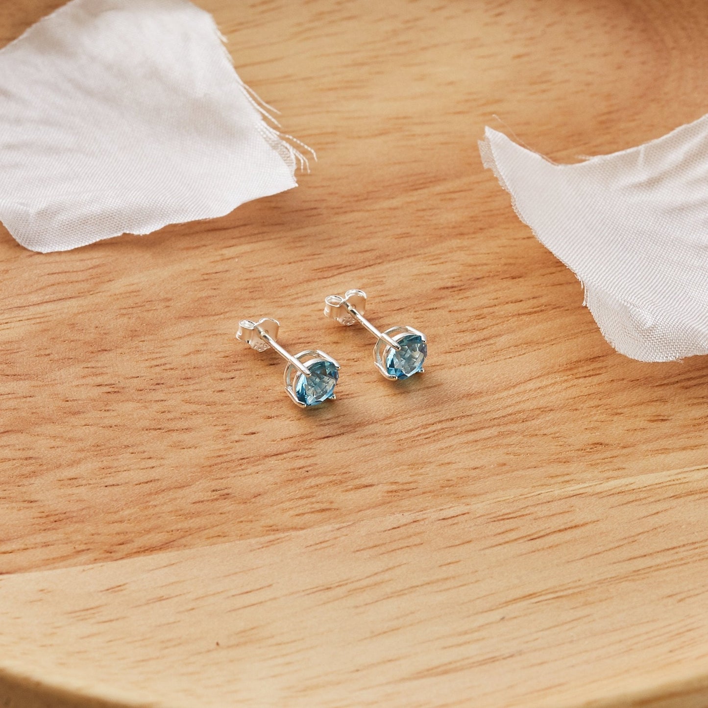 Sterling Silver March (Aquamarine) Birthstone Earrings Created with Zircondia® Crystals