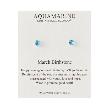 Sterling Silver March (Aquamarine) Birthstone Earrings Created with Zircondia® Crystals