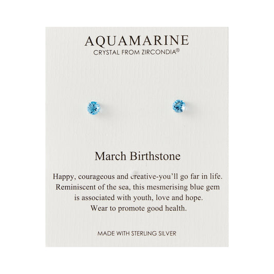 Sterling Silver March (Aquamarine) Birthstone Earrings Created with Zircondia® Crystals