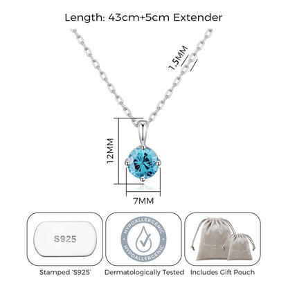 Collier en argent sterling avec pierre de naissance de mars (aigue-marine) orné de cristaux Zircondia®