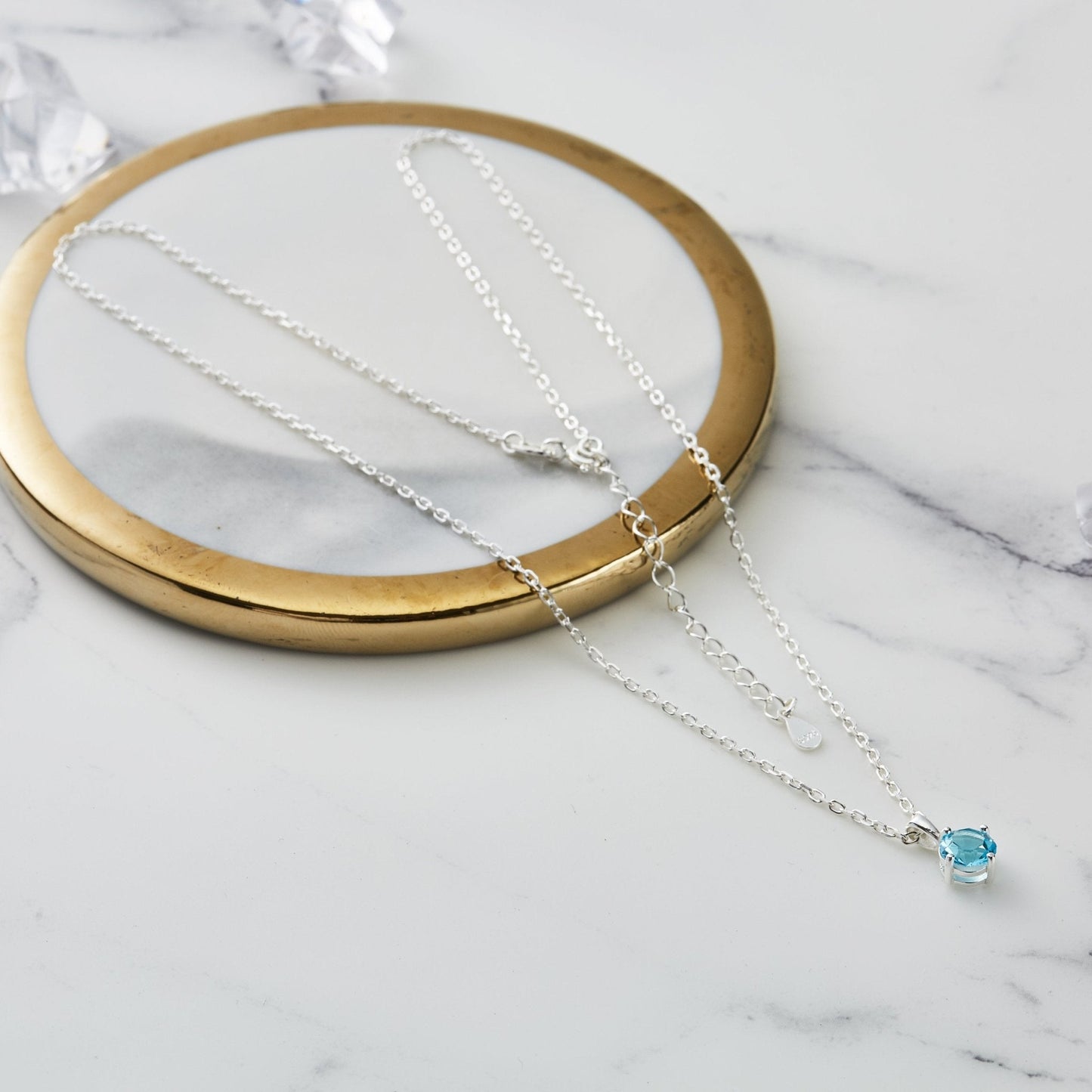 Sterling Silver March (Aquamarine) Birthstone Necklace Created with Zircondia® Crystals