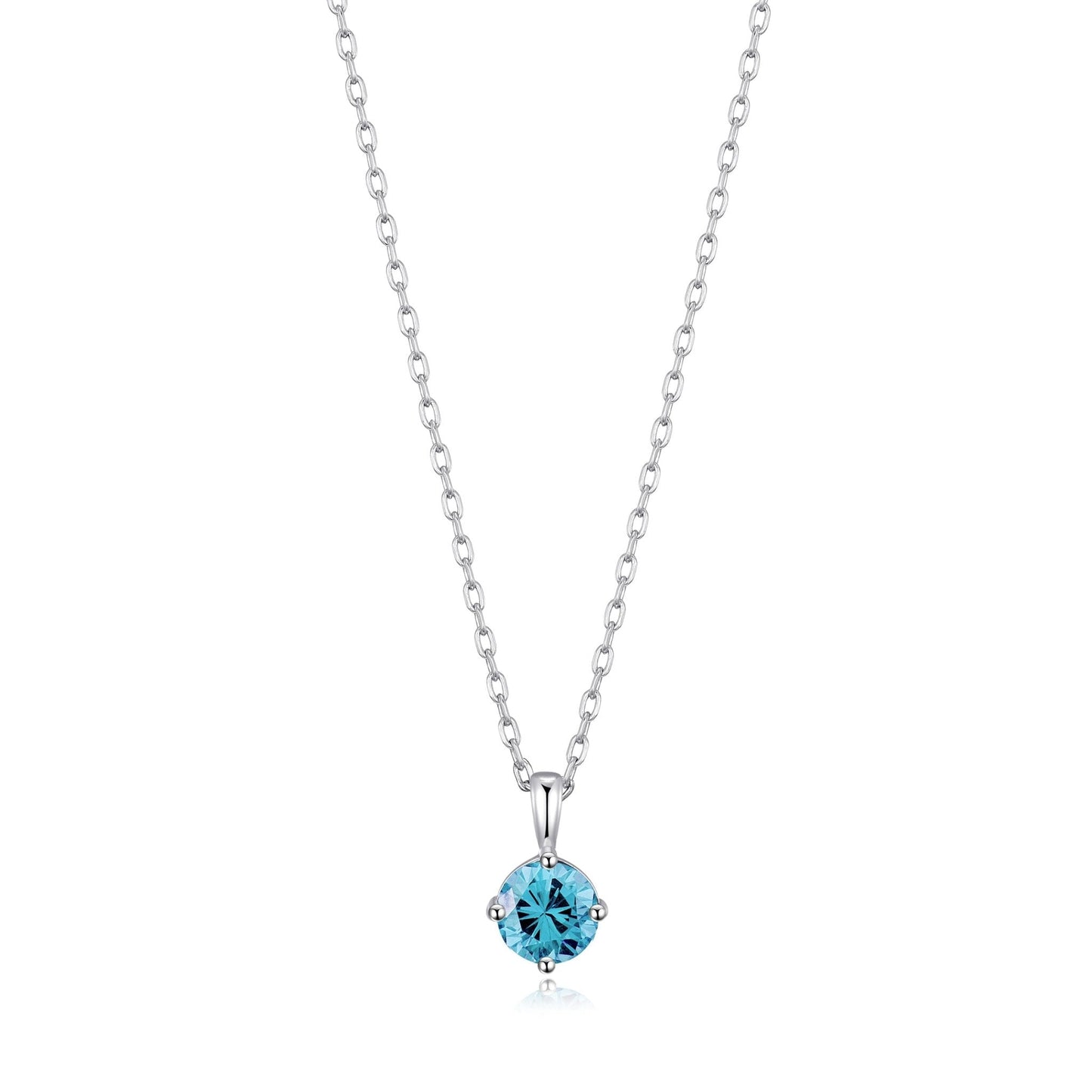 Collier en argent sterling avec pierre de naissance de mars (aigue-marine) orné de cristaux Zircondia®