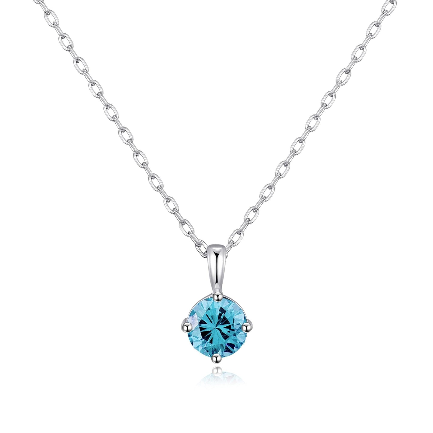 Sterling Silver March (Aquamarine) Birthstone Necklace Created with Zircondia® Crystals