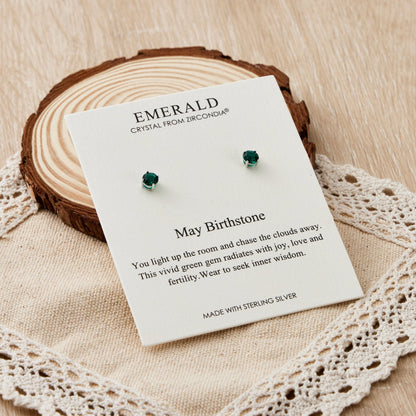 Sterling Silver May (Emerald) Birthstone Earrings Created with Zircondia® Crystals