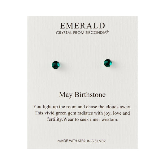 Sterling Silver May (Emerald) Birthstone Earrings Created with Zircondia® Crystals