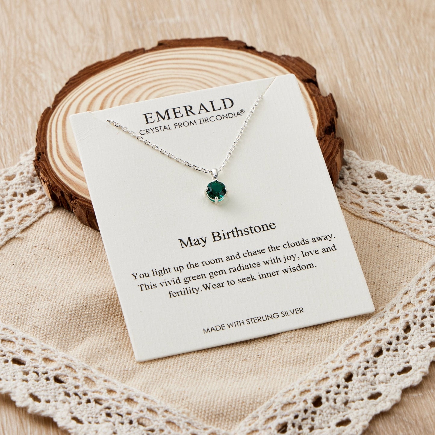 Sterling Silver May (Emerald) Birthstone Necklace Created with Zircondia® Crystals