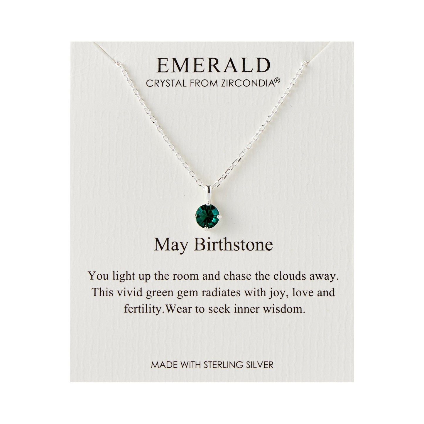 Sterling Silver May (Emerald) Birthstone Necklace Created with Zircondia® Crystals