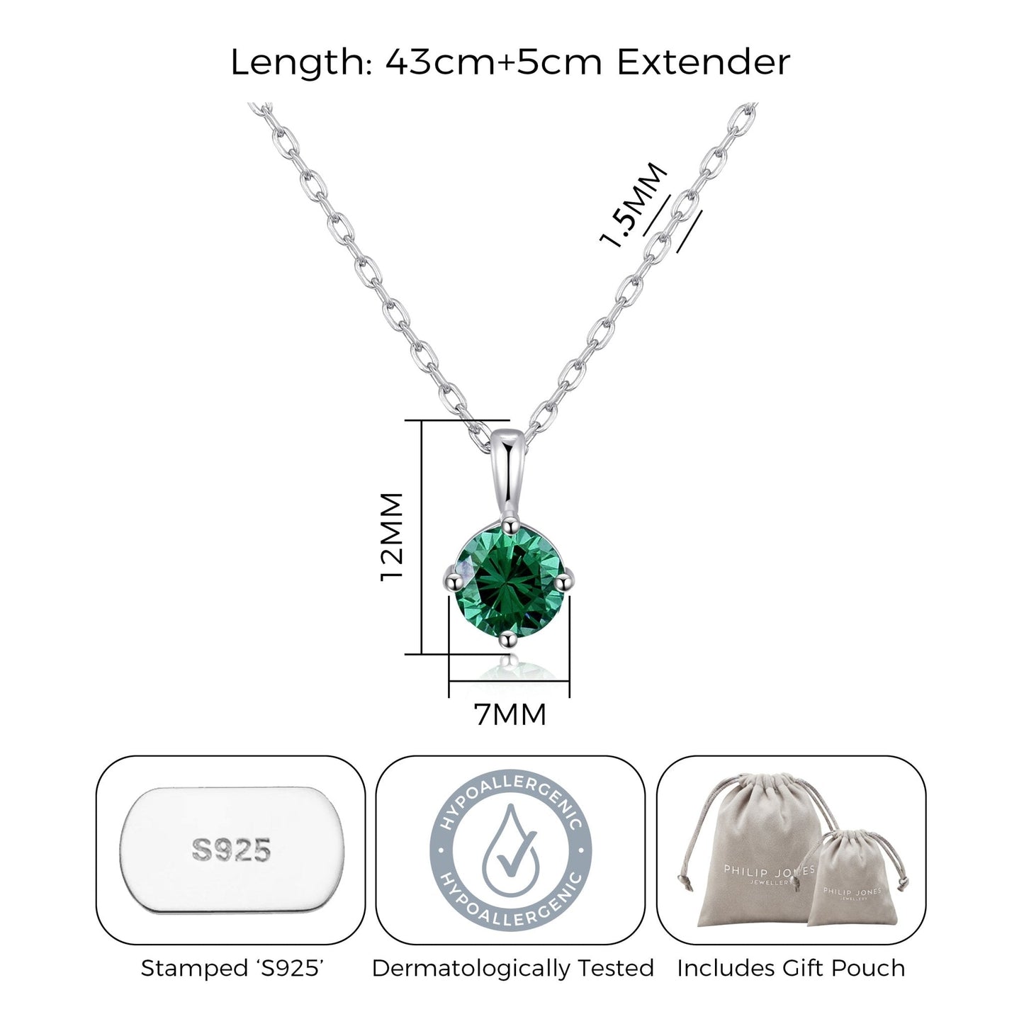 Sterling Silver May (Emerald) Birthstone Necklace Created with Zircondia® Crystals