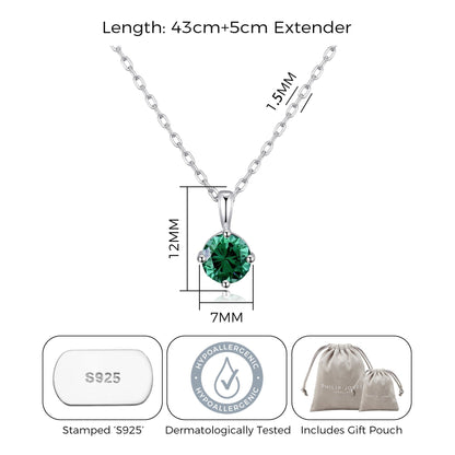 Sterling Silver May (Emerald) Birthstone Necklace Created with Zircondia® Crystals