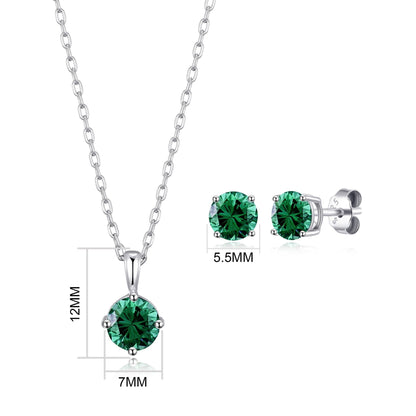 Sterling Silver May (Emerald) Birthstone Necklace & Earrings Set Created with Zircondia® Crystals