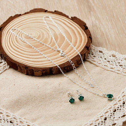 Sterling Silver May (Emerald) Birthstone Necklace & Earrings Set Created with Zircondia® Crystals