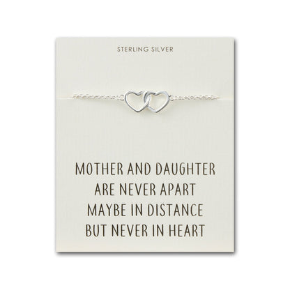 Sterling Silver Mother and Daughter Quote Heart Link Bracelet
