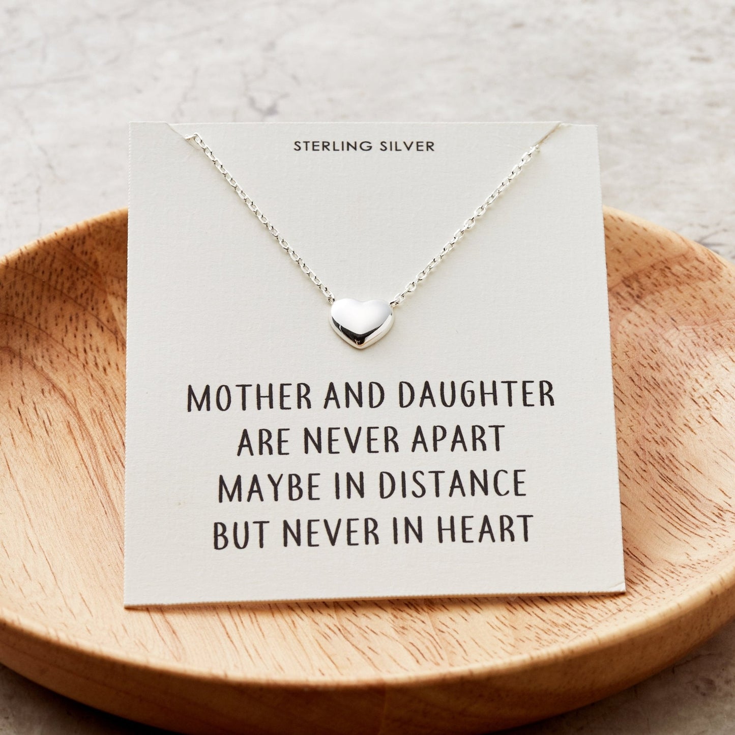 Collier cœur en argent sterling avec citation mère-fille