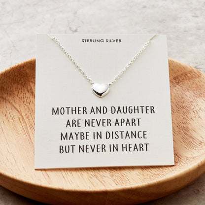 Collier cœur en argent sterling avec citation mère-fille