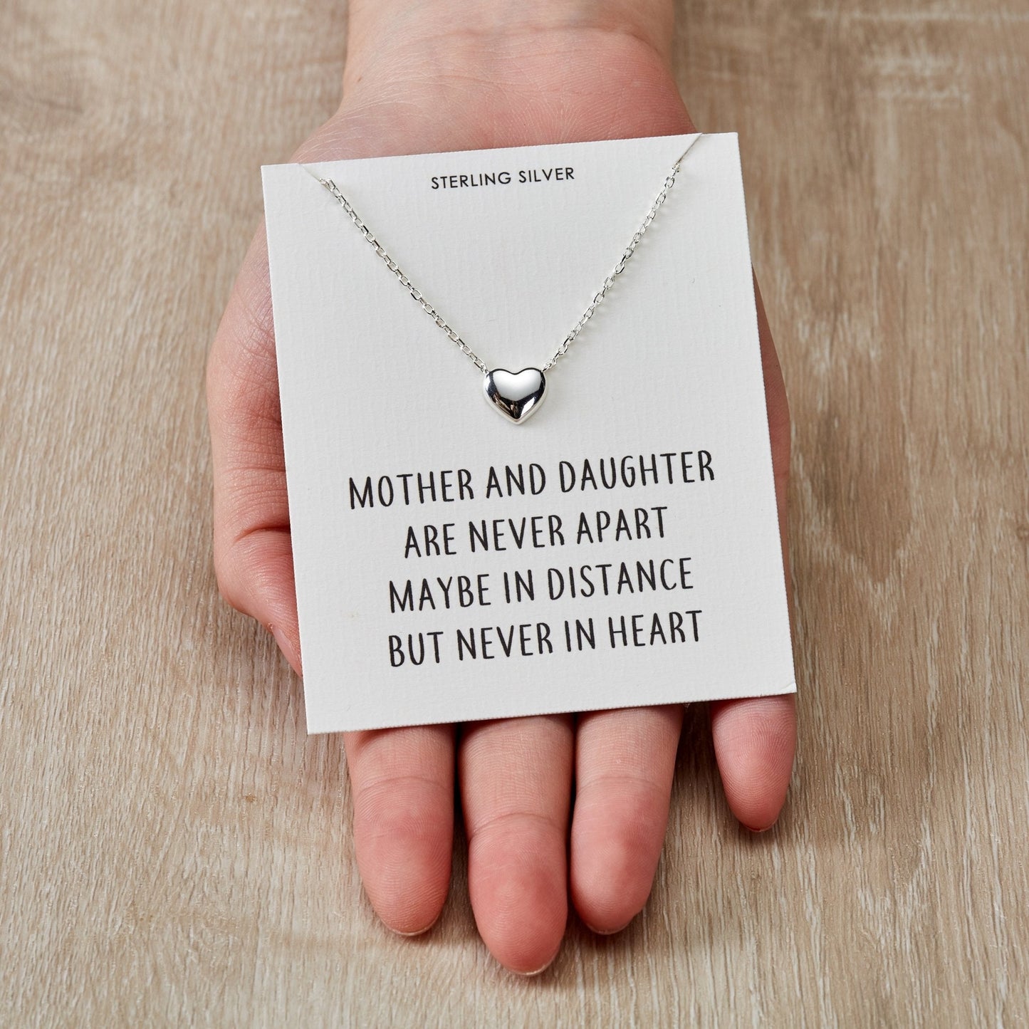Collier cœur en argent sterling avec citation mère-fille