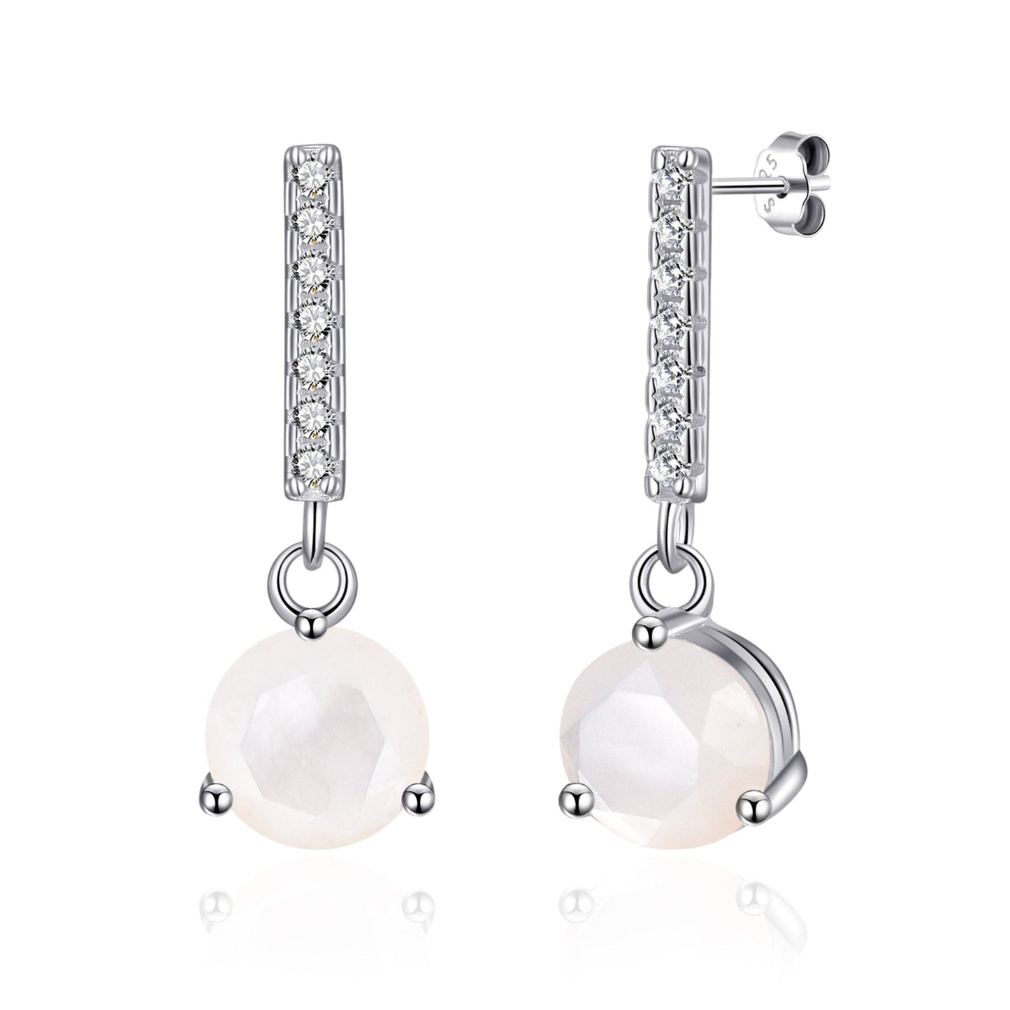 Sterling Silver Mother of Pearl Gemstone Drop Earrings