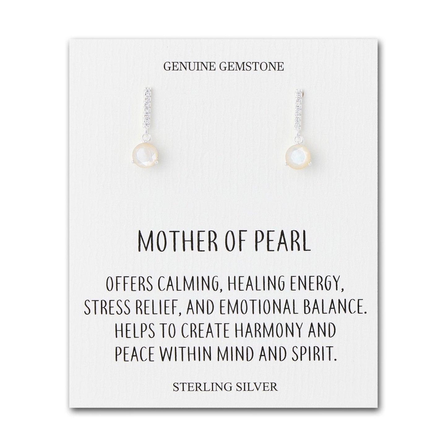 Sterling Silver Mother of Pearl Gemstone Drop Earrings with Quote Card