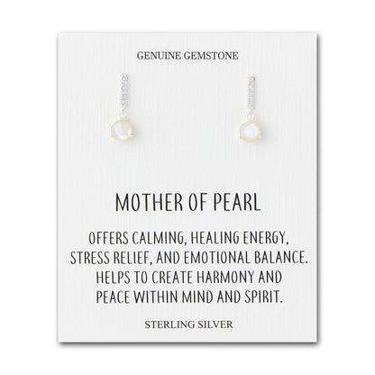 Sterling Silver Mother of Pearl Gemstone Drop Earrings with Quote Card