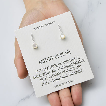 Sterling Silver Mother of Pearl Gemstone Drop Earrings with Quote Card
