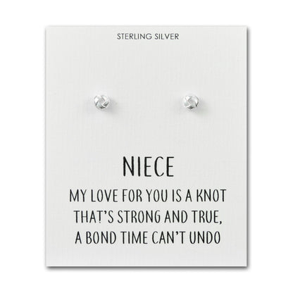 Sterling Silver Niece Quote Knot Earrings