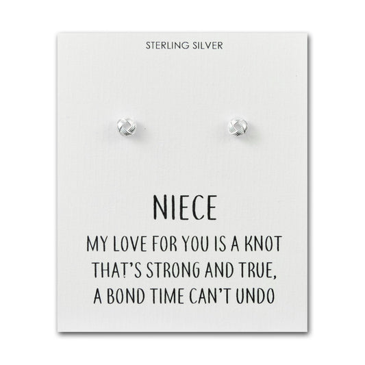Sterling Silver Niece Quote Knot Earrings