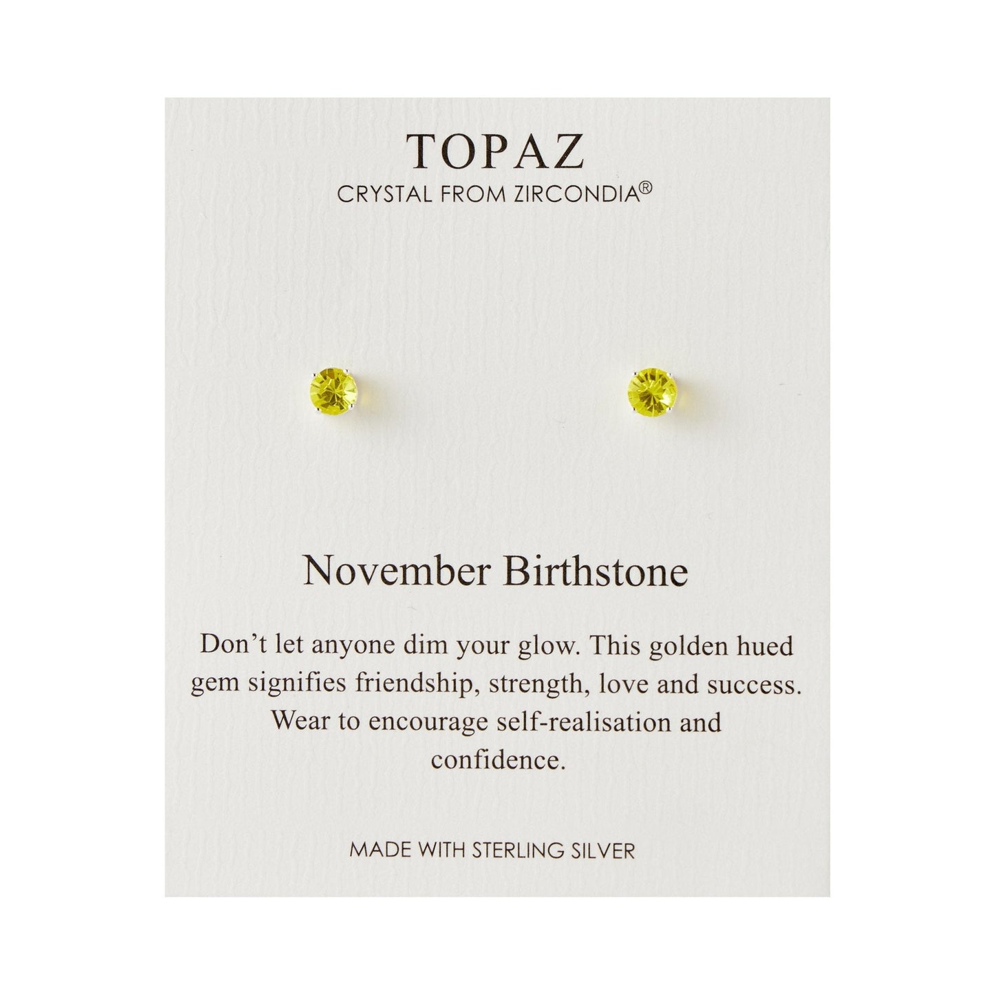 Sterling Silver November (Topaz) Birthstone Earrings Created with Zircondia® Crystals