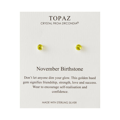 Sterling Silver November (Topaz) Birthstone Earrings Created with Zircondia® Crystals