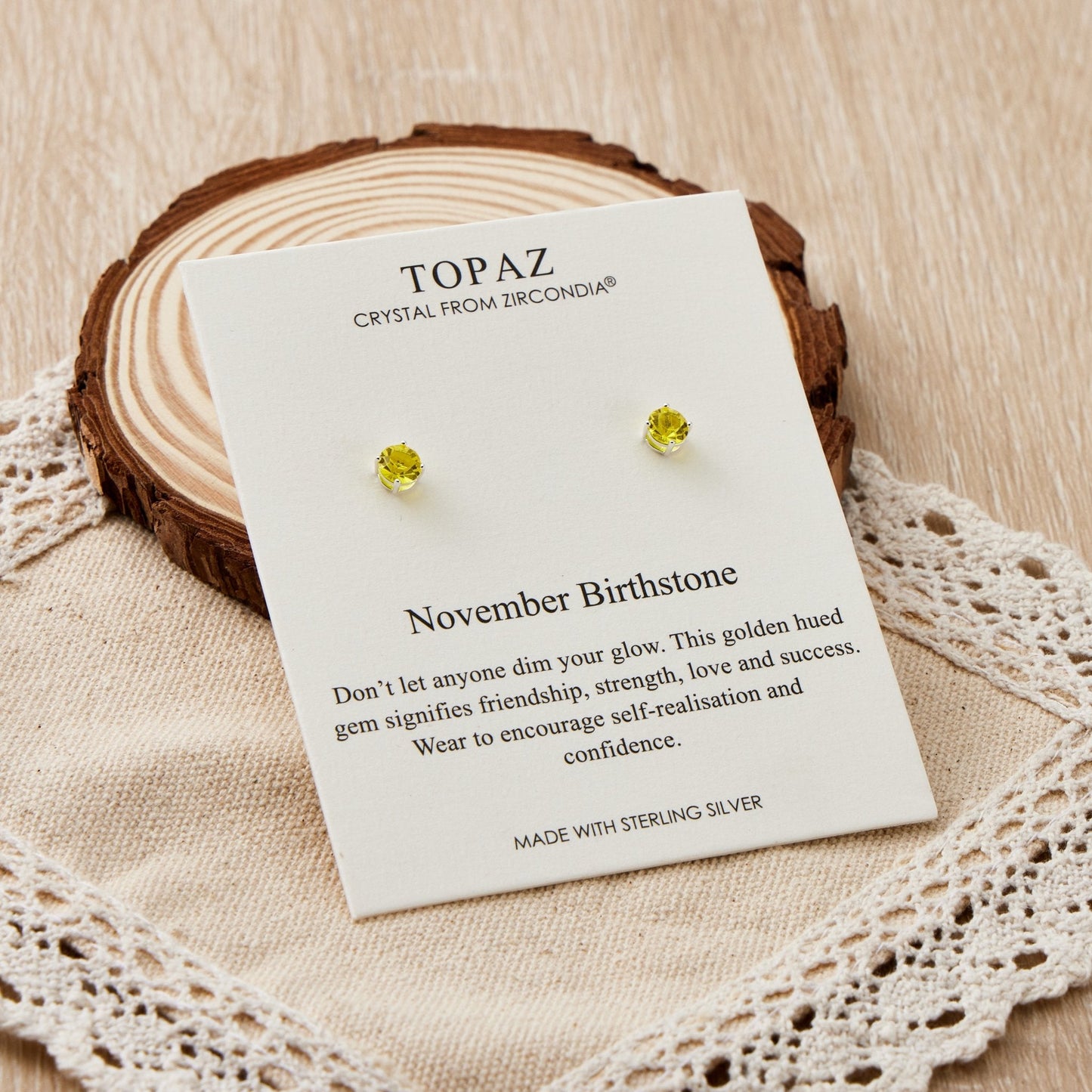 Sterling Silver November (Topaz) Birthstone Earrings Created with Zircondia® Crystals