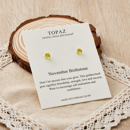 Sterling Silver November (Topaz) Birthstone Earrings Created with Zircondia® Crystals
