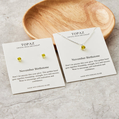 Sterling Silver November (Topaz) Birthstone Necklace & Earrings Set Created with Zircondia® Crystals