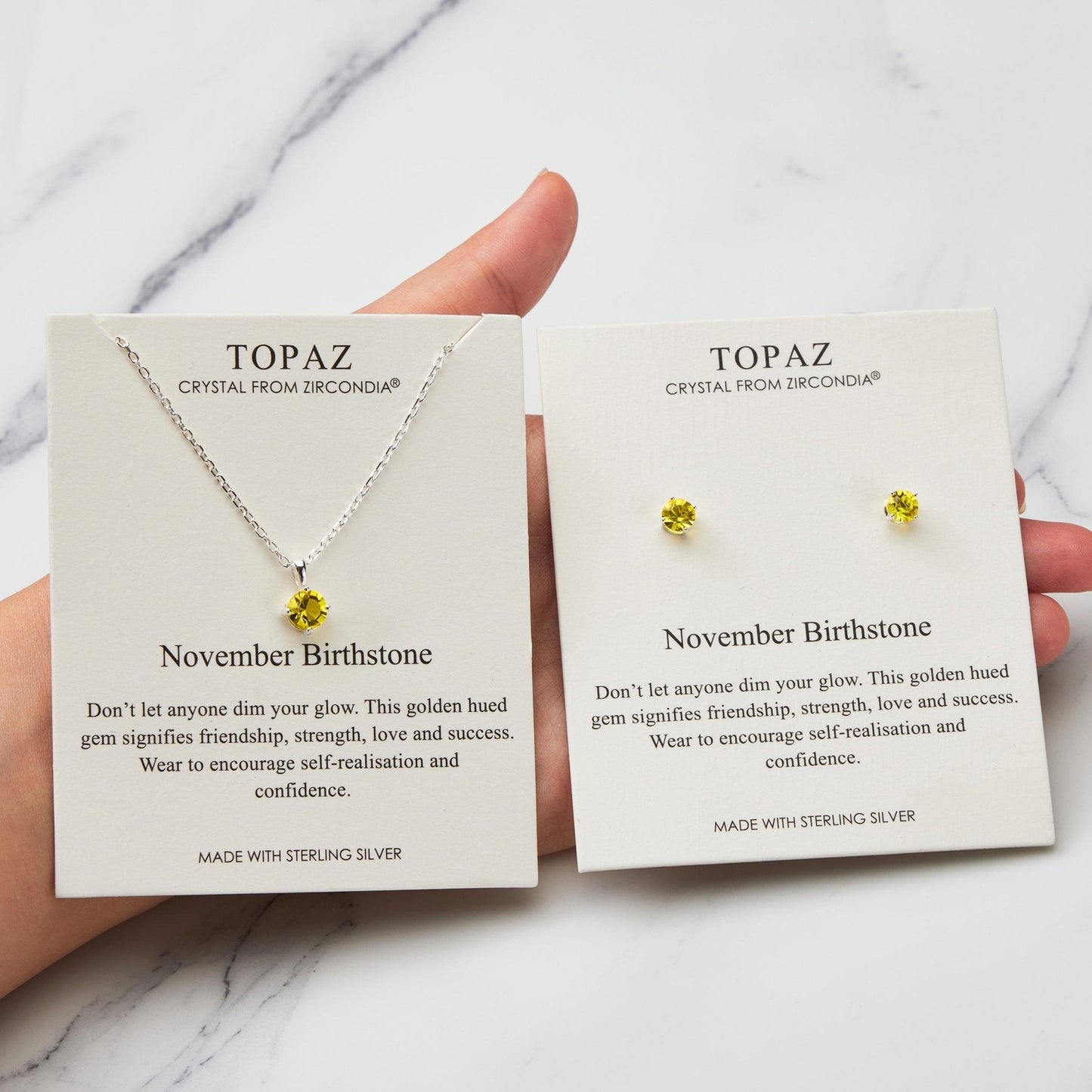 Sterling Silver November (Topaz) Birthstone Necklace & Earrings Set Created with Zircondia® Crystals