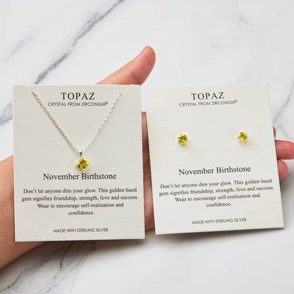 Sterling Silver November (Topaz) Birthstone Necklace & Earrings Set Created with Zircondia® Crystals