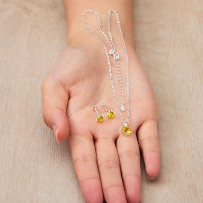 Sterling Silver November (Topaz) Birthstone Necklace & Earrings Set Created with Zircondia® Crystals