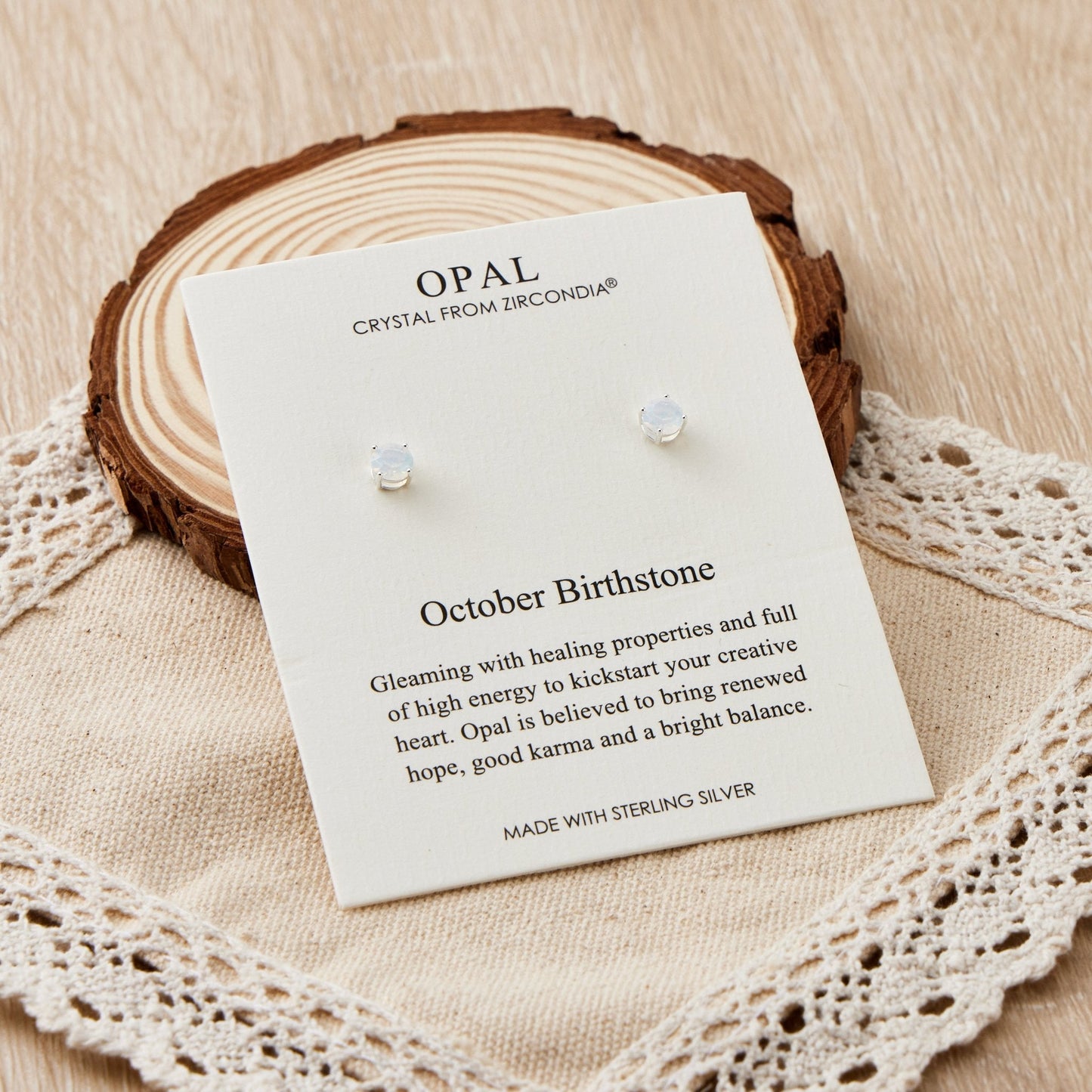 Sterling Silver October (Opal) Birthstone Earrings Created with Zircondia® Crystals