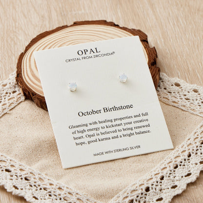 Sterling Silver October (Opal) Birthstone Earrings Created with Zircondia® Crystals