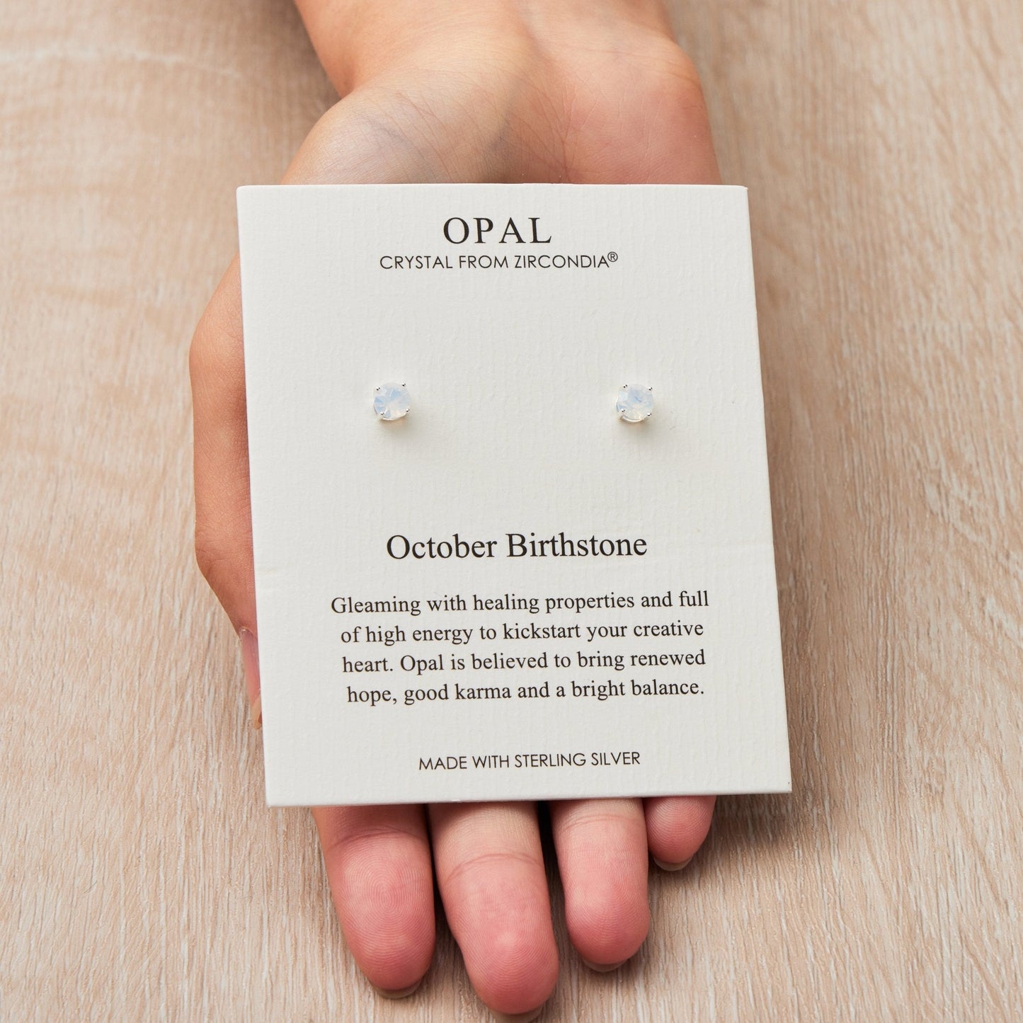 Sterling Silver October (Opal) Birthstone Earrings Created with Zircondia® Crystals