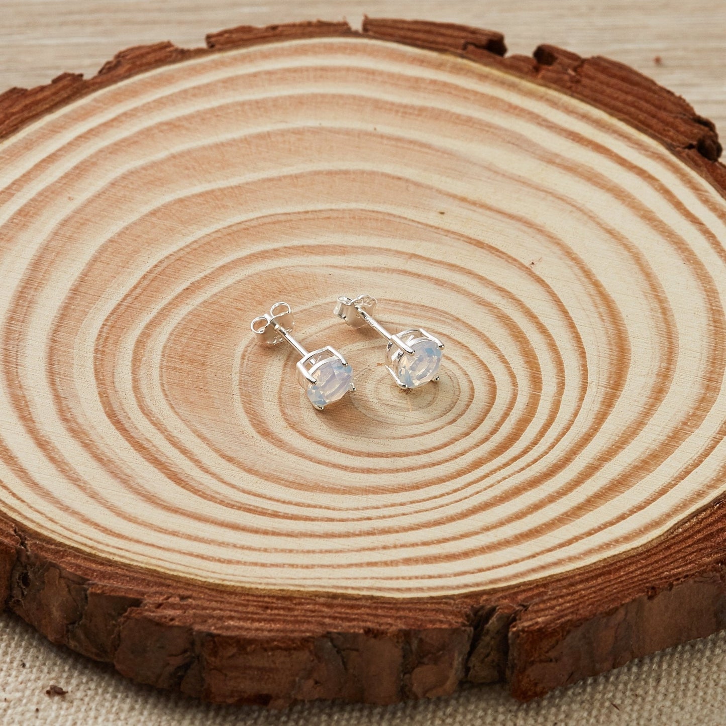 Sterling Silver October (Opal) Birthstone Earrings Created with Zircondia® Crystals