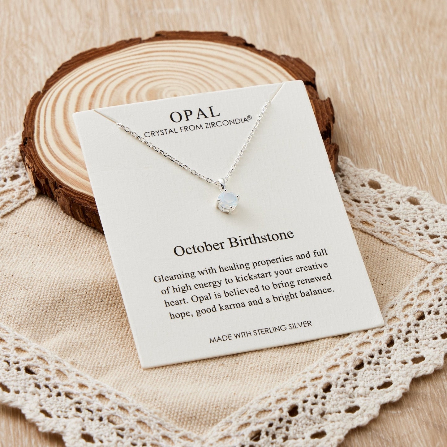 Sterling Silver October (Opal) Birthstone Necklace Created with Zircondia® Crystals