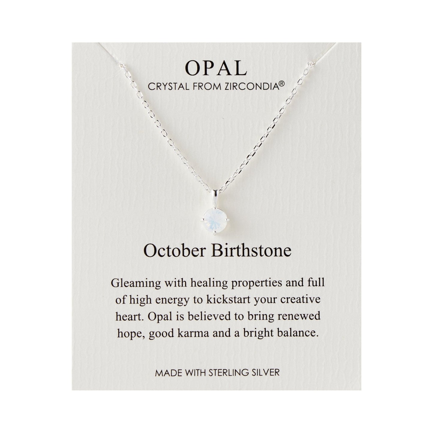 Sterling Silver October (Opal) Birthstone Necklace Created with Zircondia® Crystals