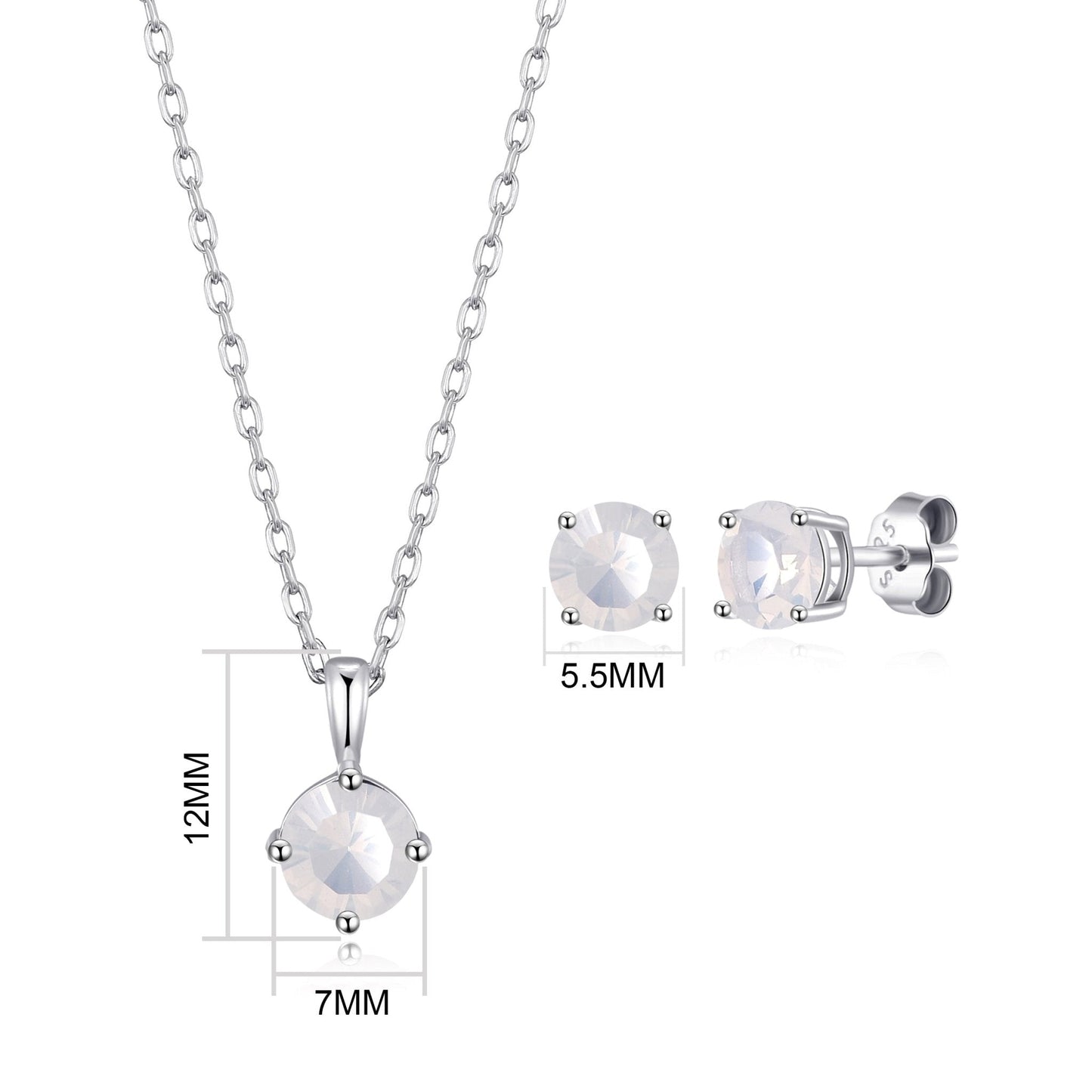 Sterling Silver October (Opal) Birthstone Necklace & Earrings Set Created with Zircondia® Crystals