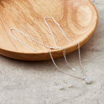 Sterling Silver October (Opal) Birthstone Necklace & Earrings Set Created with Zircondia® Crystals