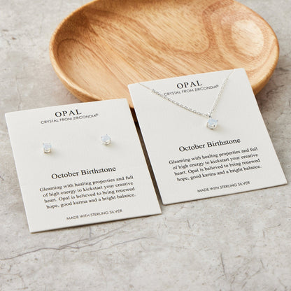 Sterling Silver October (Opal) Birthstone Necklace & Earrings Set Created with Zircondia® Crystals