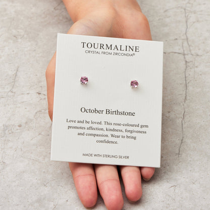 Sterling Silver October (Tourmaline) Birthstone Earrings Created with Zircondia® Crystals