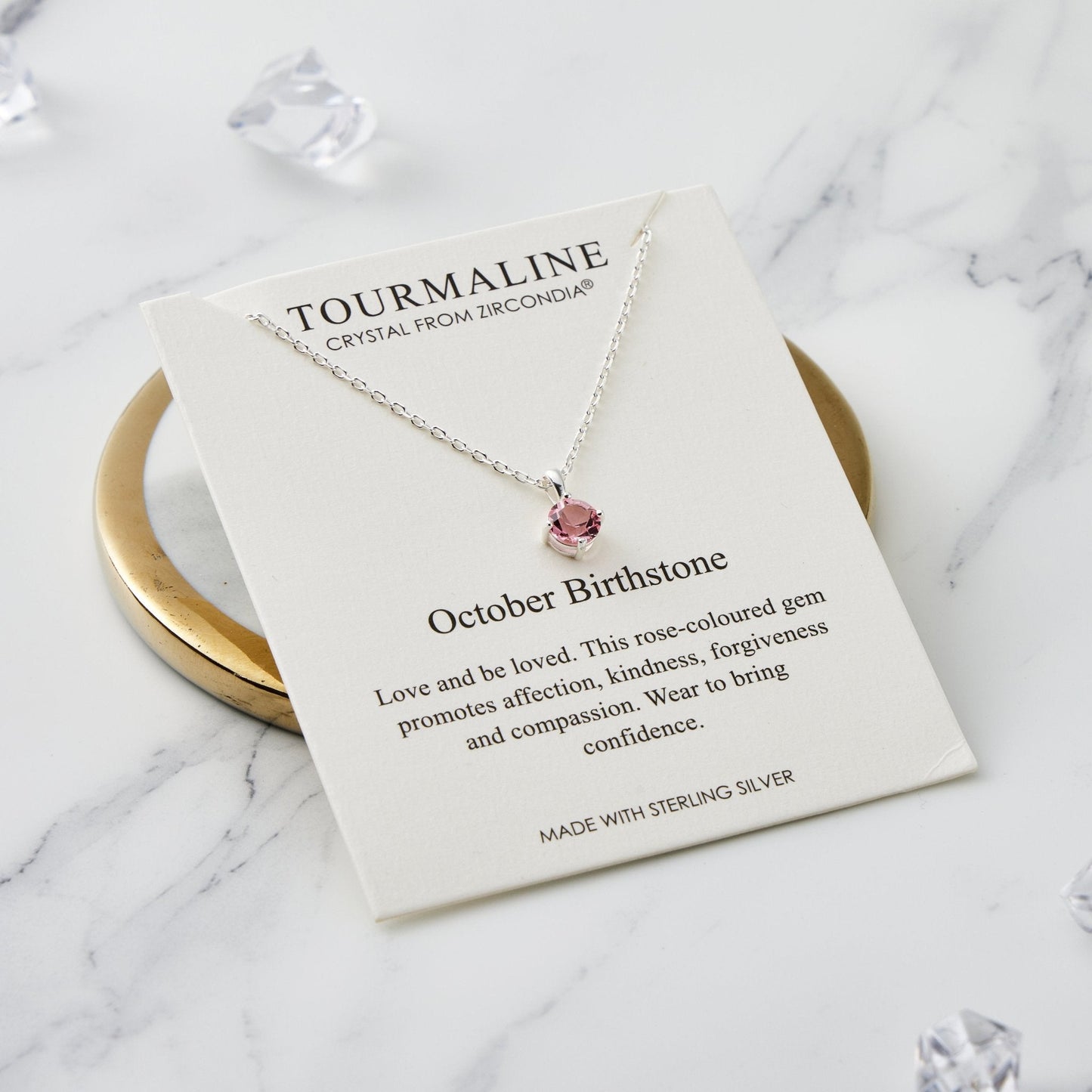 Sterling Silver October (Tourmaline) Birthstone Necklace Created with Zircondia® Crystals