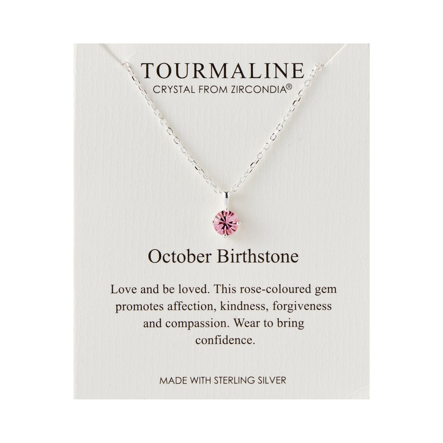 Sterling Silver October (Tourmaline) Birthstone Necklace Created with Zircondia® Crystals